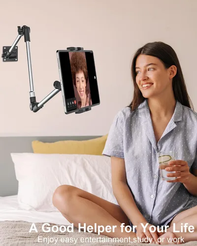 Miniatura 2 de Soporte de pared de aluminio para tableta, soporte plegable de 35 pulgadas para pared, clip de cámara web ajustable de 360°, para iPad Pro Air Mini