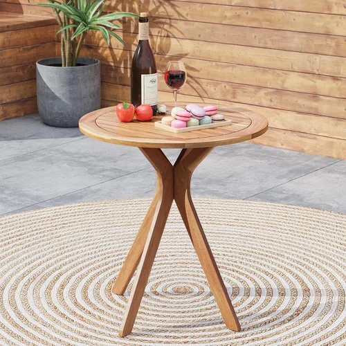 Miniatura 5 de Tangkula - Mesa bistró de madera de acacia de 27.5 pulgadas, mesa redonda de madera con base en X, mesa de bistró lateral de café para jardín, patio