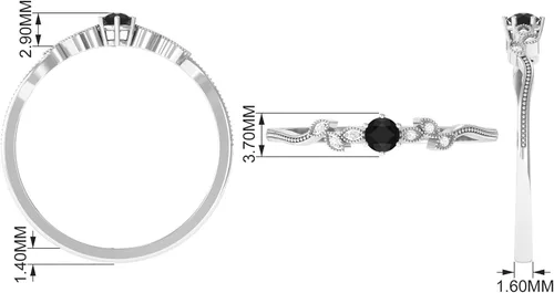 Miniatura 6 de Anillo de promesa de ónix negro natural con diamante para mujer, anillo de hoja de cuentas Calidad AAA