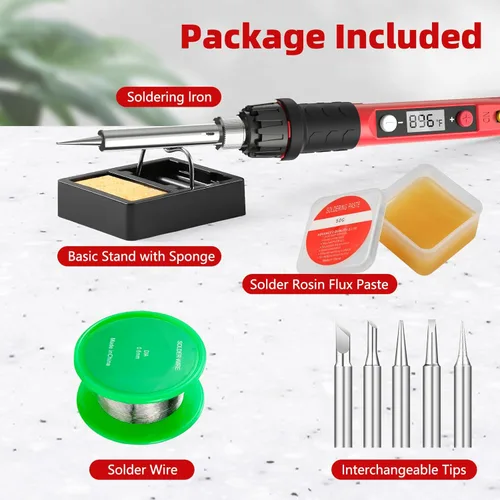 Miniatura 5 de Kit de soldador, soldadores digitales LCD de 80 W 110 V, herramientas de soldadura portátiles con calentador de cerámica, preciso 356°F-896°F