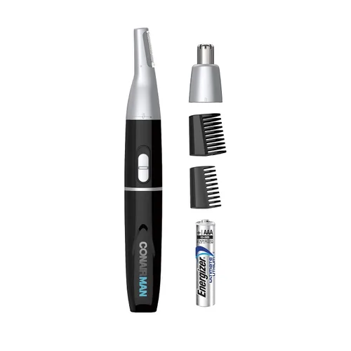 Miniatura 2 de ConairMAN Recortadora personal todo en uno para hombres, para nariz, oído, cejas y patillas, kit de aseo de 4 piezas, funciona con batería de litio