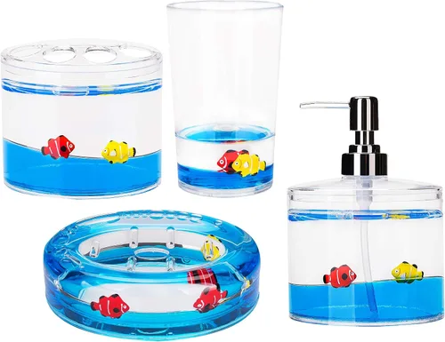 Miniatura 13 de Locco Decor - Juego de 4 piezas de accesorios para tocador de baño, acrílico líquido con movimiento flotante 3D en forma de hoja