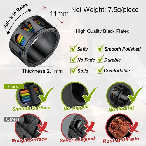Miniatura 11 de FaithHeart Anillos para ansiedad LGBT Pride Rainbow, acero inoxidable/chapado en oro de 18 quilates, joyería de amor es amor para hombres y mujeres