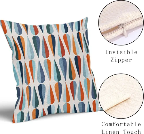Miniatura 3 de Fundas de almohada de mediados de siglo de 20 x 20 pulgadas, fundas de almohada cuadradas con forma de gota azul y naranja, fundas de almohada