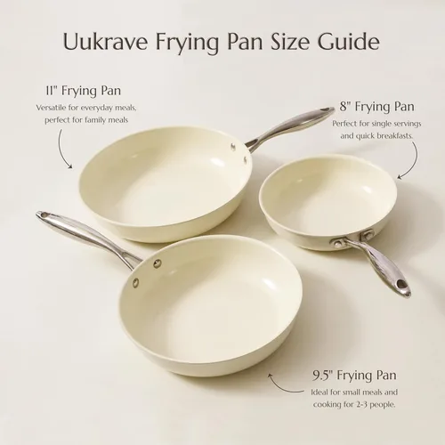 Miniatura 8 de UUKRAVE Juego de sartenes de cerámica antiadherente, sartén de cerámica para cocinar, saludable y no tóxico, sin PFAS/PTFE/PFOA, compatible con Crema