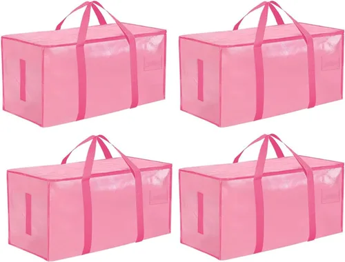 Miniatura 8 de Paquete de 4 bolsas de mudanza extra grandes y resistentes, bolsas de almacenamiento impermeables con asas y cremalleras, plegables para dormitorio