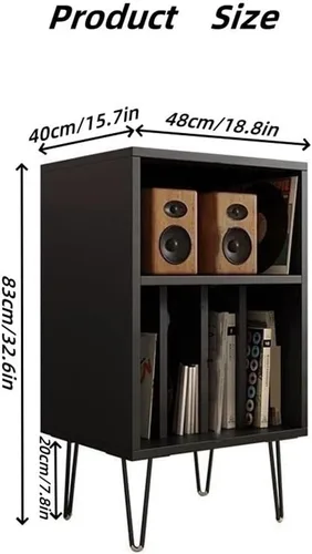 Miniatura 2 de Soporte para tocadiscos de madera, mesa de tocadiscos de gran capacidad, gabinete de almacenamiento abierto para medios, adecuado para sala