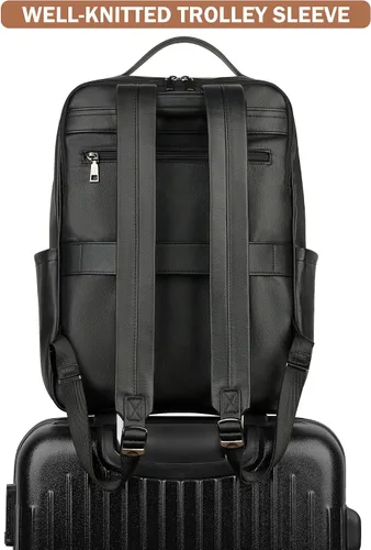 Miniatura 7 de MASINTOR Mochila Bolso de Cuero PU de 15.6 pulgadas para Portátil para Mujeres, Mochila Casual Grande para Universidad, Bolsa de Viaje, Negro