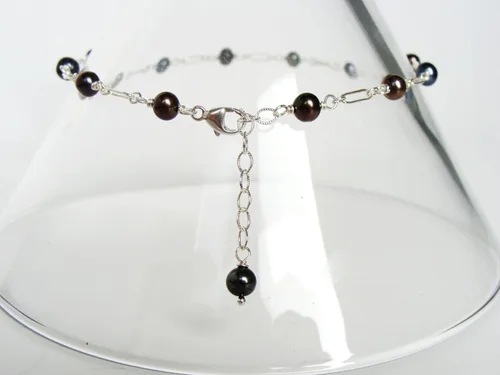 Miniatura 7 de Genuine Black Pearl Sterling Silver Anklet: handmade, dainty, adjustable length 9-10 inches