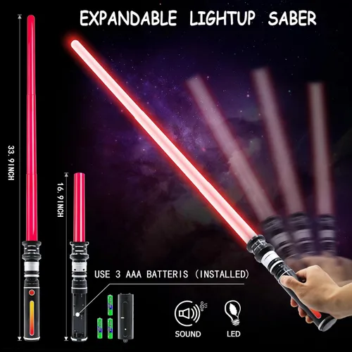 Miniatura 2 de Sable de luz para niños, 3 paquetes de 3 colores de espada ligera con sonido FX (sensible al movimiento) y mango brillante, juego de sables de luz