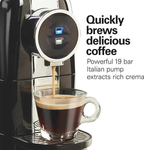 Miniatura 4 de Hamilton Beach Máquina de café expreso, compatible con cápsulas Nespresso, cafetera de una sola porción, potente bomba italiana de 19 bares, Negro