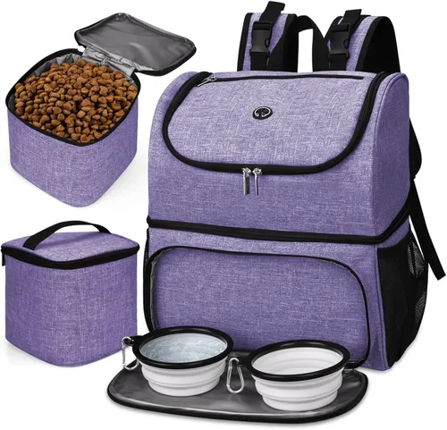 Miniatura 20 de BAGLHER Bolsa de viaje para perros, mochila de suministros para mascotas aprobada por aerolíneas, mochila de viaje para perros con 2 cuencos Negro-b