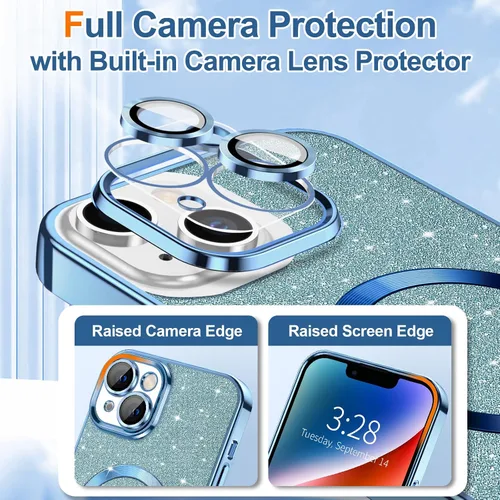 Miniatura 34 de Hython Funda para iPhone 14 Pro Max con purpurina, fundas magnéticas transparentes para teléfono con protector de lente de cámara