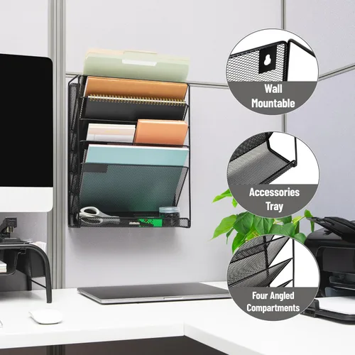 Miniatura 4 de Mind Reader MAGSTACK Soporte apilado para documentos montado en la pared, papel, bandeja de archivos, organizador de oficina, 6 compartimentos, Negro