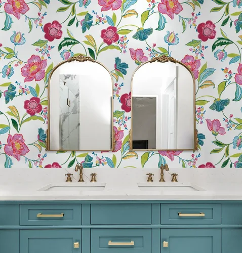 Miniatura 3 de NextWall Papel tapiz autoadhesivo con diseño floral (magenta y blanquecino)