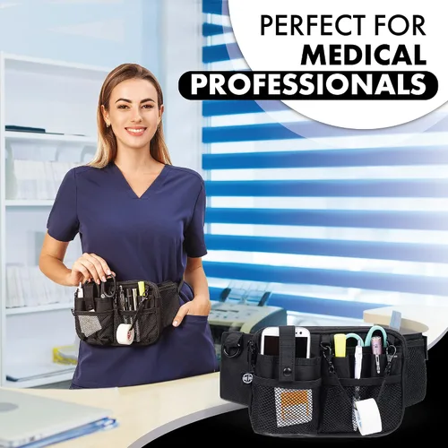 Miniatura 6 de First Lifesaver Riñonera para enfermera con múltiples compartimentos y soporte de cinta para enfermeras y estudiantes de enfermería, Negro