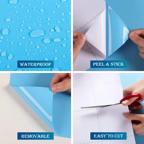 Miniatura 4 de FunStick Papel tapiz azul claro para despegar y pegar, papel adhesivo azul cielo para armarios, escritorio, paredes de aula, papel tapiz