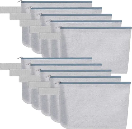 Miniatura 72 de 10 bolsas de maquillaje de lona de algodón con parte inferior y correa, bolsa de cosméticos multiusos con cremallera, bolsa de aseo de viaje, bolsa