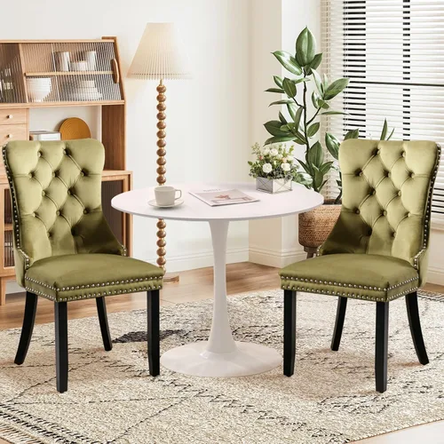 Miniatura 63 de Juego de 6 Sillas de Comedor Tapizadas de Terciopelo, Sillas Laterales de Cocina de Estilo Moderno con Ribete de Tachuelas y Patas de Madera, Anillo