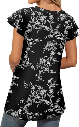 Miniatura 3 de HOTGIFT Camiseta de manga corta para mujer, estilo casual, para playa, plisada, para leggings