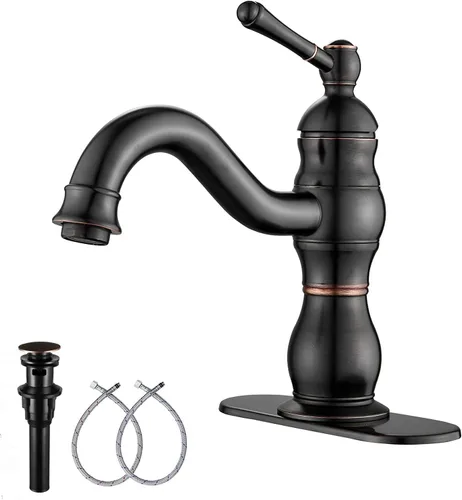 Miniatura 22 de Grifo giratorio de 360 ° con un solo orificio para lavabo de baño, desagüe desplegable a juego sin desbordamiento, bronce aceitado Bronce frotado