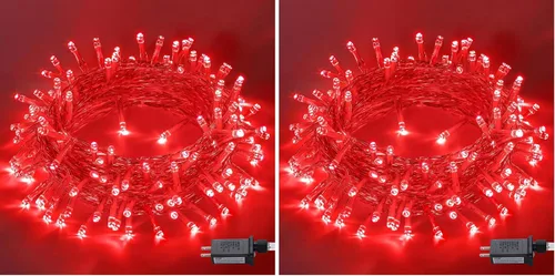 Miniatura 13 de JMEXSUSS Luces rojas blancas y azules con cable transparente, 66 pies, 200 luces LED para decoración del 4 de julio, luz de Navidad para celebración