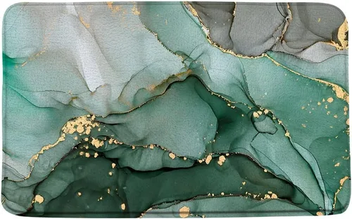 Tapete de baño de mármol verde dorado con líneas abstractas de purpurina en tinta de textura degradada, acuarela, arte moderno de lujo, tapete de