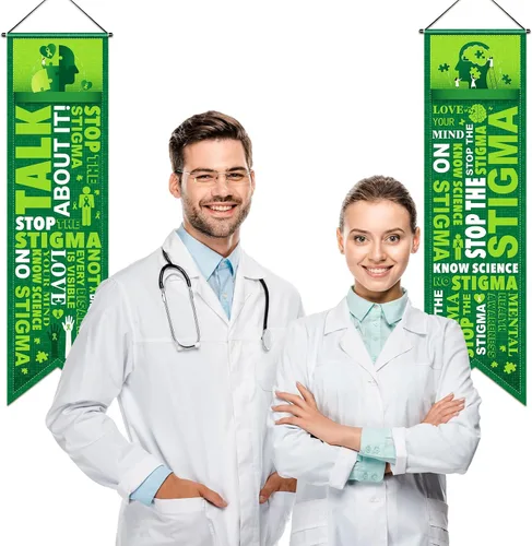 Miniatura 7 de Blulu 2 piezas de decoraciones de concientización sobre la salud mental, pancarta de concientización de cinta verde para porche, terapeuta, salud