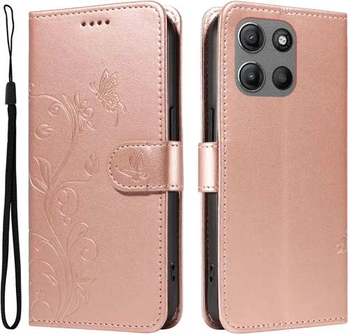 Miniatura 59 de Funda para Motorola Moto E22/E22i, piel sintética, con tarjetero y correa para la muñeca, a prueba de golpes, funda magnética para Motorola Moto Rojo
