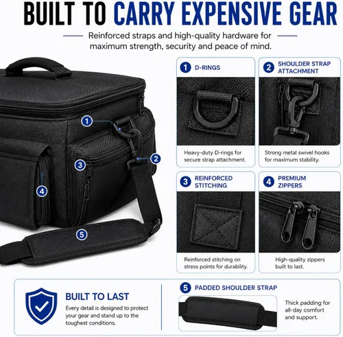 Miniatura 3 de eCost Acuvar profesional extra grande con acolchado adicional, bolsa de accesorios resistente al agua para gadgets compatible con cámaras