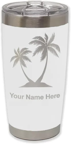 Miniatura 29 de LaserGram Vaso aislado al vacío de 20 onzas, palmeras, grabado personalizado incluido (negro)
