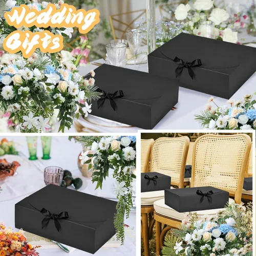 Miniatura 2 de Paquete de 12 cajas de regalo negras con tapas, caja de propuesta de padrinos de boda de 12 x 9.8 x 3.1 pulgadas, caja de regalo negra de lujo