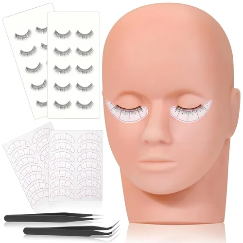 Cabeza de maniquí de pestañas para entrenamiento de práctica, cabeza de maniquí de cosmetología, cabeza de muñeca con pestañas de ojos, kits de
