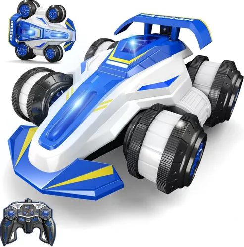 LOOZIX Coche de control remoto mejorado 360° Spins RC Car 2 en 1 antigravedad RC Racer Wheelie Drift Stunt Car con luces y música, regalos de