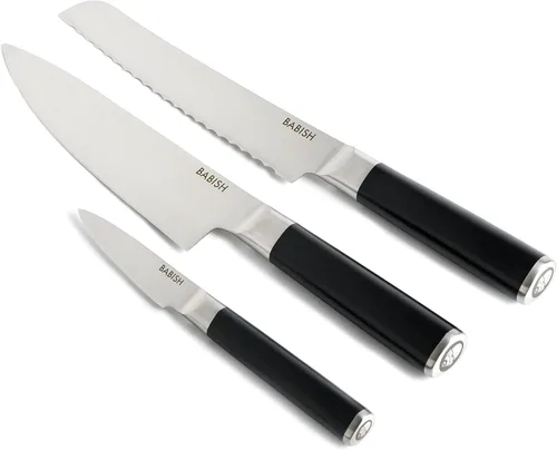 Miniatura 7 de Babish Sartén de acero inoxidable de tres capas de grado profesional con tapa, 5 cuartos de galón y cubiertos de acero alemán de alto carbono