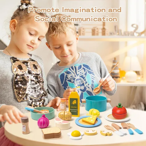 Miniatura 5 de Juguetes de madera para niños pequeños, juego de corte para hornear para niños, juego de simulación de panadería de cocina para niños, regalo