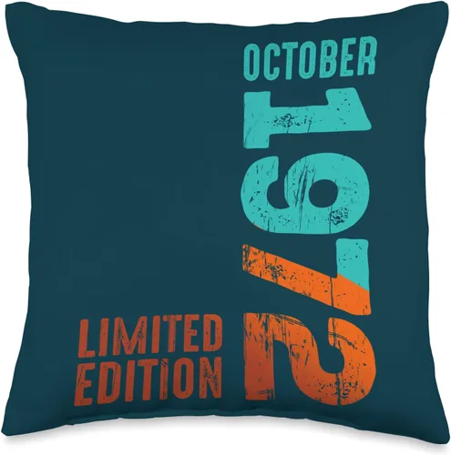 Birth Since Month October 1972 Retro Vintage Year October Year Retro Limited Edition 1972 - Almohada de 16 x 16 pulgadas, multicolor
