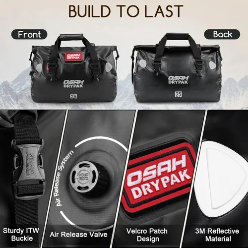 Miniatura 3 de OSAH DRYPAK Bolsa de lona impermeable – Bolsa seca para motocicleta con gran espacio de almacenamiento, bolsas de equipaje impermeables con bolsillo