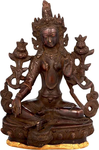 Miniatura 5 de Exotic India Tara verde, quien te salva (deidad budista tibetana) - Estatua de latón - Color increíble color negro verde dorado