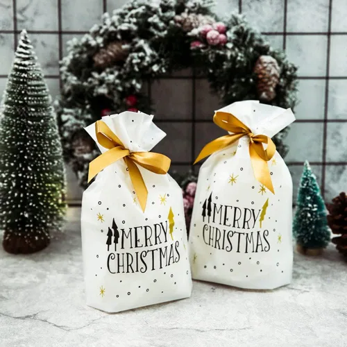 Miniatura 4 de Zsail Bolsas de regalo de Navidad, 50 unidades, galletas de caramelo, bolsas de regalo de plástico con cordón para envolver bodas y fiestas