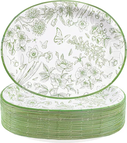 Miniatura 16 de WDF Paquete de 50 platos florales ovalados de papel, platos llanos desechables grandes de 10 x 12 pulgadas, platos desechables florales