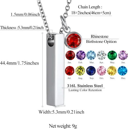 Miniatura 247 de FindChic Collares personalizados con urna para cenizas, barra vertical, gato, luna, reloj de arena, garra de perro, acero inoxidable, chapado en oro