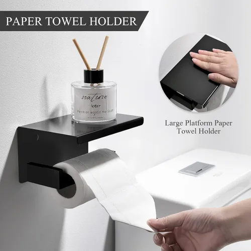 Miniatura 3 de TURS Juego de accesorios de baño negro de 4 piezas, incluye toallero de 24 pulgadas, soporte para toallas de mano, gancho para toallas, soporte