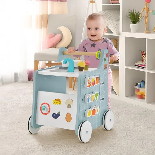 Miniatura 2 de HONEY JOY Andador de empuje para bebés, centro de actividades de madera 6 en 1 con clasificador de formas y pizarra, desarrolla habilidades motoras