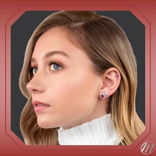 Miniatura 4 de MASSETE Pendientes de plata de ley 925 Halo Post con chaqueta extraíble
