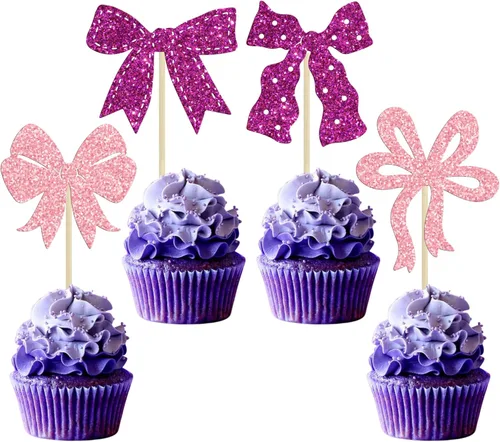 Miniatura 22 de Ephlyn 24 Piezas Adornos para Cupcakes con Lazo Rosa - Decoraciones de Cupcakes con Moño para Nupcial, Baby Shower, Fiesta Temática de Boda - Negro