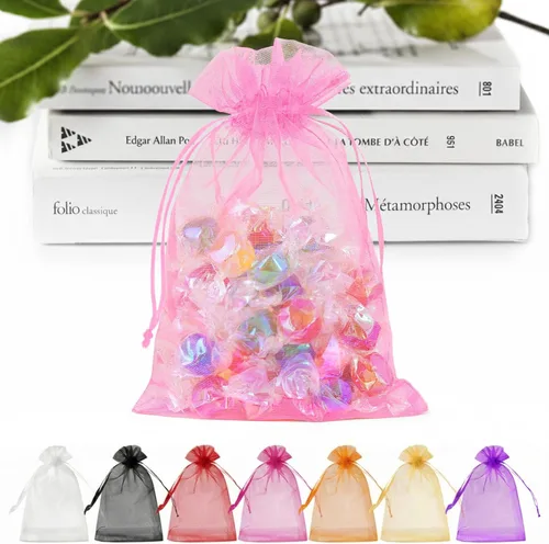 Miniatura 22 de ANZNKU 50 bolsas de organza dorada de alta calidad de 5 x 7 pulgadas, bolsas de malla con cordón, bolsa de regalo tamaño pequeño, bolsa de organza