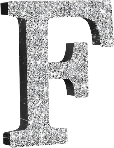 Miniatura 25 de Qunclay Letras brillantes de cristal plateado de 5.7 pulgadas, decoración de diamantes triturados, letra de madera con purpurina con tornillo