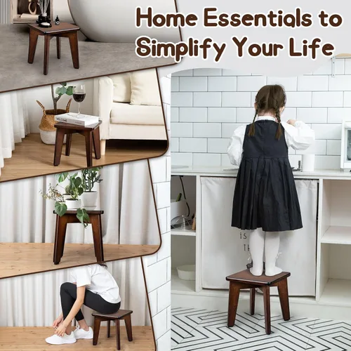 Miniatura 5 de StrongTek Taburete pequeño de bambú, duradero y elegante escalón de madera para adultos y niños, perfecto para cocina, baño, dormitorio o sala