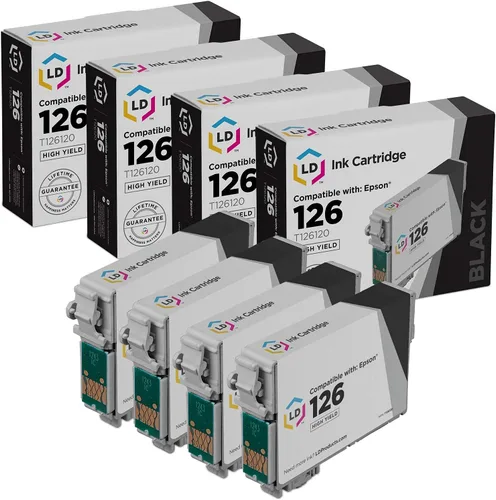 LD Productos remanufacturados Reemplazo para cartuchos de tinta Epson 126 T126120 T126 de alto rendimiento (negro, paquete de 4) para uso en